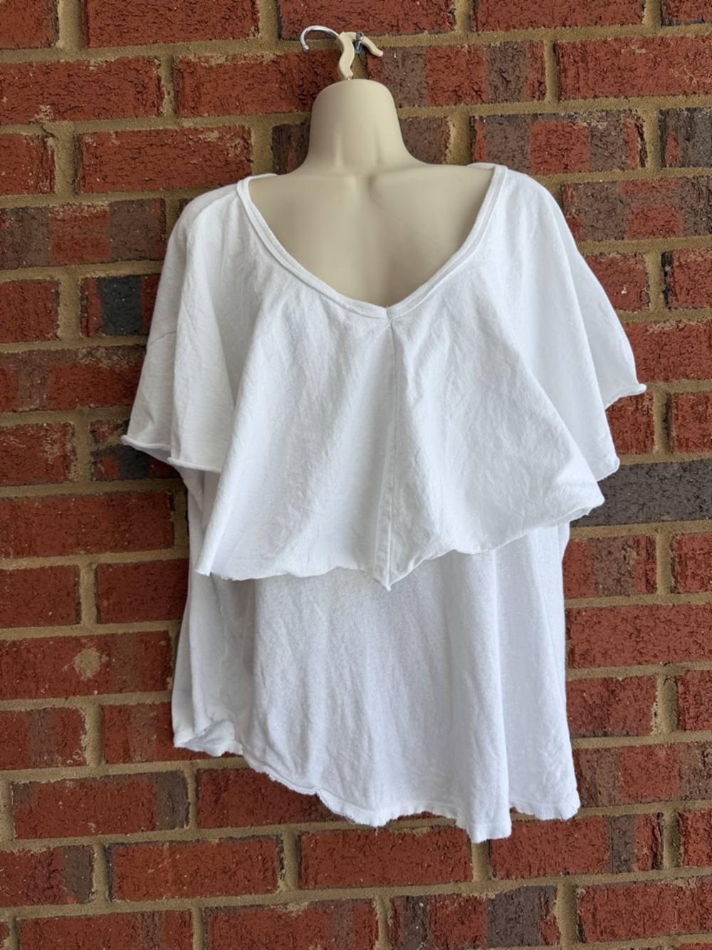 Free People White V-Neck Flutter Sleeve Top